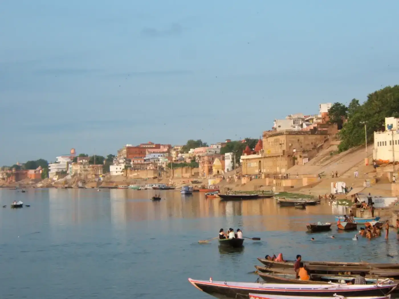 Sunrise over the river ghats in Varanasi